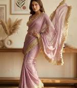 Pink jacquard embroidered zari woven heavy look ethnic saree with blouse