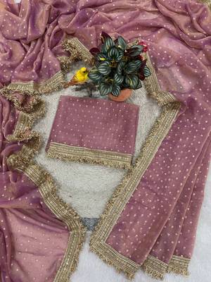 Pink jacquard embroidered zari woven heavy look ethnic saree with blouse 2