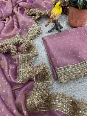 Pink jacquard embroidered zari woven heavy look ethnic saree with blouse 4