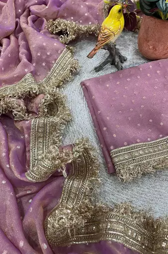 Pink jacquard embroidered zari woven heavy look ethnic saree with blouse