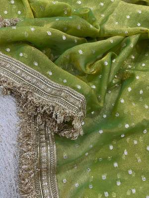 Parrot green jacquard embroidered zari woven heavy look ethnic saree with blouse 3