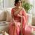 Peach jacquard embroidered zari woven heavy look ethnic saree with blouse