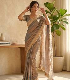 Grey jacquard embroidered zari woven heavy look ethnic saree with blouse