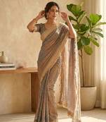 Grey jacquard embroidered zari woven heavy look ethnic saree with blouse