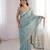 Sky blue pure cotton embroidered mirror work heavy look ethnic saree with blouse