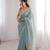 Sky blue pure cotton embroidered mirror work heavy look ethnic saree with blouse