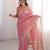 Pink pure cotton embroidered mirror work heavy look ethnic saree with blouse