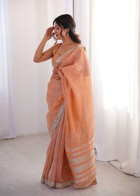 Orange pure cotton embroidered mirror work heavy look ethnic saree with blouse 1