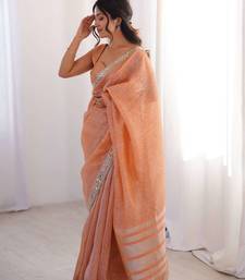 Orange pure cotton embroidered mirror work heavy look ethnic saree with blouse