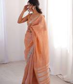 Orange pure cotton embroidered mirror work heavy look ethnic saree with blouse