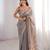 Grey pure cotton embroidered mirror work heavy look ethnic saree with blouse