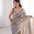 Grey pure cotton embroidered mirror work heavy look ethnic saree with blouse
