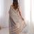 Grey pure cotton embroidered mirror work heavy look ethnic saree with blouse
