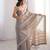 Grey pure cotton embroidered mirror work heavy look ethnic saree with blouse