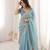 Sky blue silk embroidered thread work heavy look ethnic saree with blouse