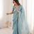 Sky blue silk embroidered thread work heavy look ethnic saree with blouse