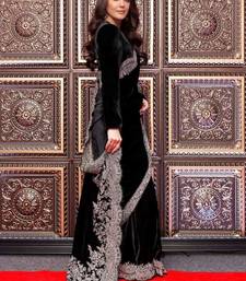 Black velvet embroidered sequins work heavy look ethnic saree with blouse