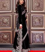 Black velvet embroidered sequins work heavy look ethnic saree with blouse