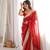 Red satin embroidered mirror work heavy look ethnic saree with blouse