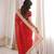 Red satin embroidered mirror work heavy look ethnic saree with blouse