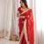 Red satin embroidered mirror work heavy look ethnic saree with blouse
