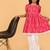 Pink hand embroidered cotton ikat tunic & pant set for girls