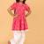 Pink hand embroidered cotton ikat tunic & pant set for girls