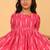 Pink hand embroidered cotton ikat tunic & pant set for girls