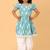 Blue hand embroidered cotton ikat tunic & pant set for girls