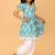 Blue hand embroidered cotton ikat tunic & pant set for girls