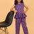 Purple cotton ikat peplum top & pant co-ord set for girls