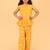 Yellow cotton ikat peplum top & pant co-ord set for girls