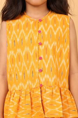 Yellow cotton ikat peplum top & pant co-ord set for girls 2