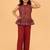 Maroon hand block printed cotton peplum top & pant co-ord set for girls