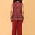 Maroon hand block printed cotton peplum top & pant co-ord set for girls