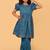 Teal hand block printed cotton tunic & pant set for girls