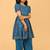 Teal hand block printed cotton tunic & pant set for girls