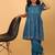 Teal hand block printed cotton tunic & pant set for girls