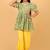 Green hand block printed cotton tunic & pant set for girls