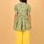 Green hand block printed cotton tunic & pant set for girls