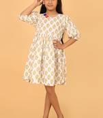 White block print cotton girls frock