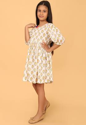White block print cotton girls frock 2