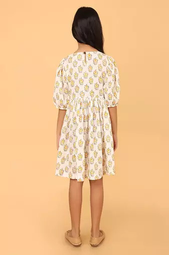 White block print cotton girls frock