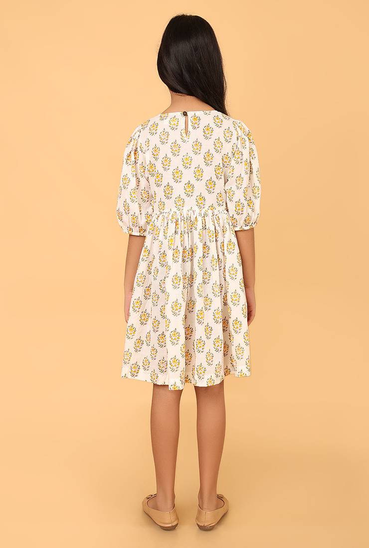 White block print cotton girls frock