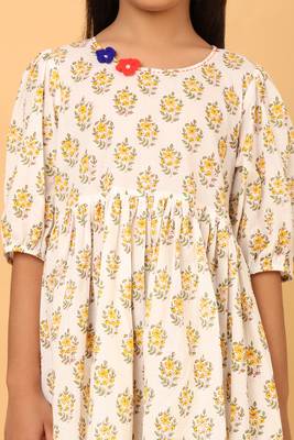 White block print cotton girls frock 4