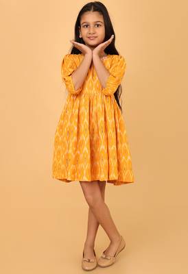 Yellow ikkat cotton girls frock 1