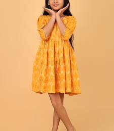 Yellow ikkat cotton girls frock