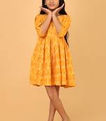 Yellow ikkat cotton girls frock
