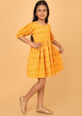 Yellow ikkat cotton girls frock 2