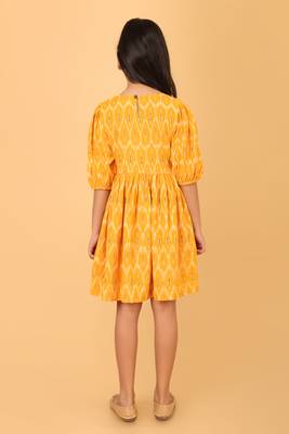 Yellow ikkat cotton girls frock 3